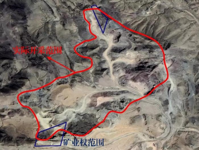 2021年5月的衛(wèi)星遙感影像顯示，白土崗子石料廠礦業(yè)權面積僅16.65畝，越界開采達207畝，超出12.4倍