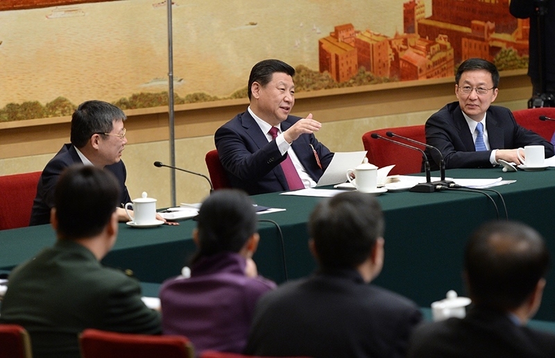 2014年3月習(xí)近平總書記參加十二屆全國人大二次會議上海代表團的審議。