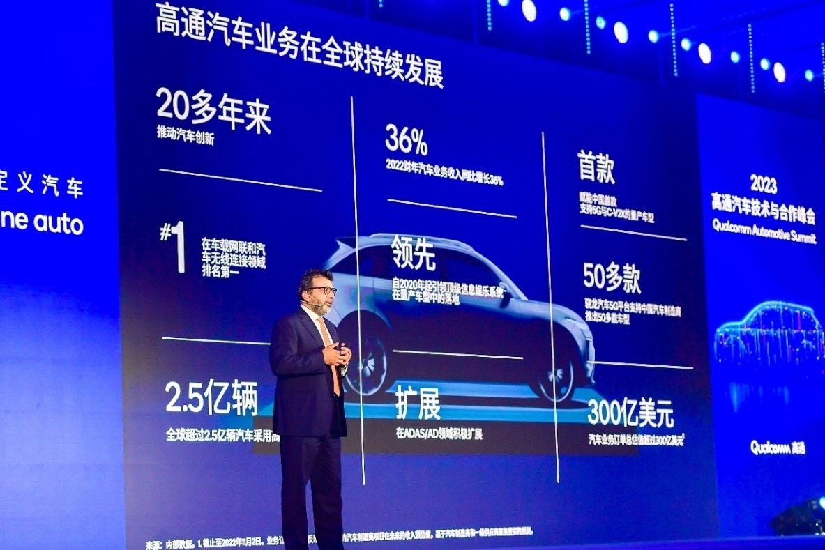 高通技術公司高級副總裁兼汽車業(yè)務總經理Nakul Duggal發(fā)表主題演講。（受訪者供圖）