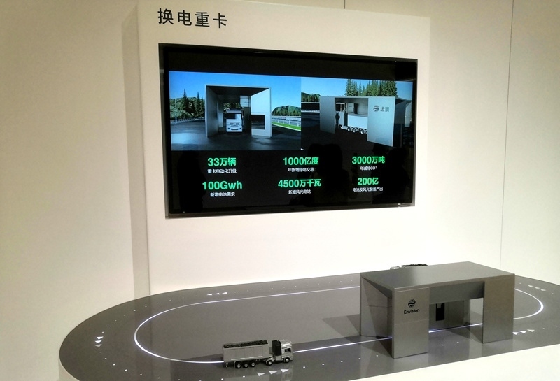 零碳產(chǎn)業(yè)園中換電重卡項(xiàng)目的演示模型。人民網(wǎng)記者 孫博洋攝