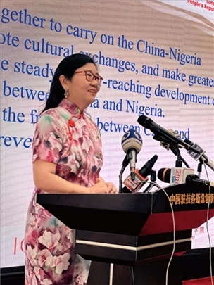 中國駐拉各斯總領館總領事嚴宇清致辭。駐拉各斯總領館供圖