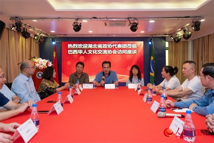 湖北省政協(xié)經(jīng)濟委員會主任王兆民（中）在座談會上致辭。 人民網(wǎng)記者 陳海琪攝