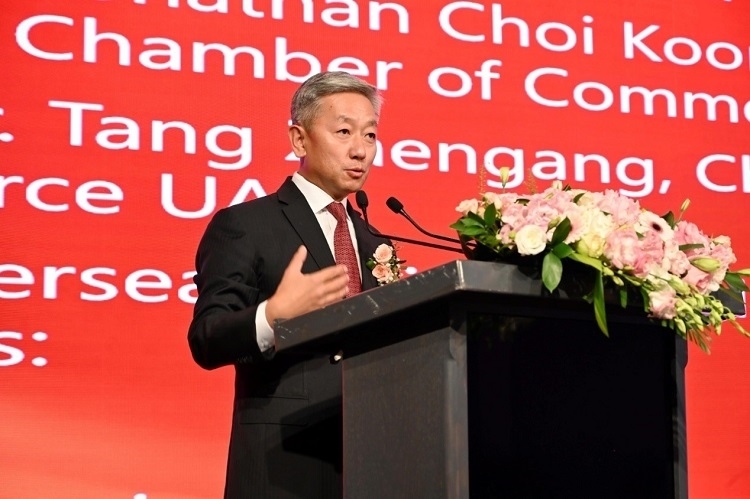 中國駐阿聯(lián)酋大使張益明致辭。阿聯(lián)酋中華工商總會供圖