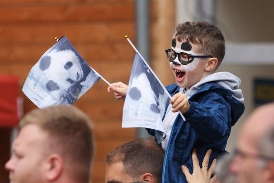  2023年7月26日，在法國(guó)圣艾尼昂市博瓦勒野生動(dòng)物園外，一名兒童等待送別熊貓“圓夢(mèng)”。新華社記者 高靜 攝