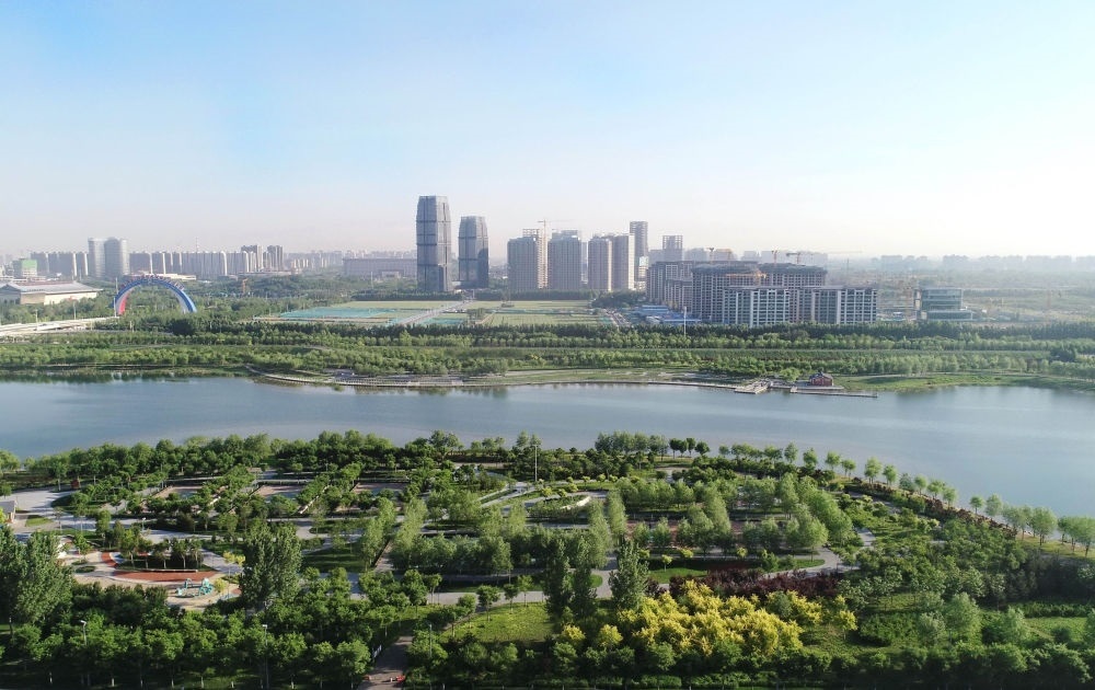 石家莊市滹沱河景色（2022年5月16日攝，無人機(jī)照片）。新華社記者 楊世堯 攝