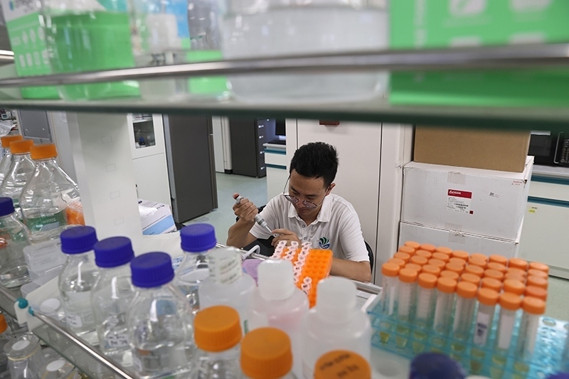 在三亞崖州灣科技城，一名青年科技工作者正在進行科研工作。