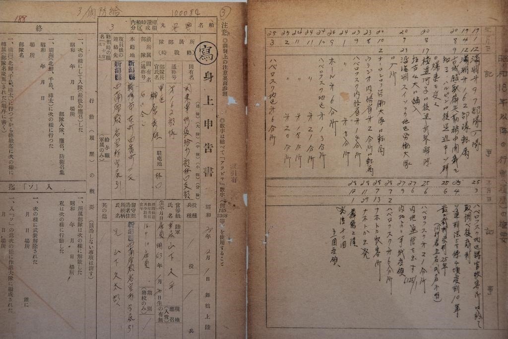 這是7月5日在侵華日軍第七三一部隊(duì)罪證陳列館拍攝的731部隊(duì)林口162支部《身上申告書》（影印件）。新華社記者 張濤 攝