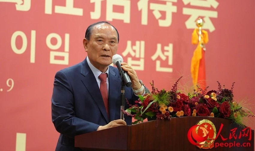 金漢圭在招待會上致辭。人民網(wǎng) 李帆攝