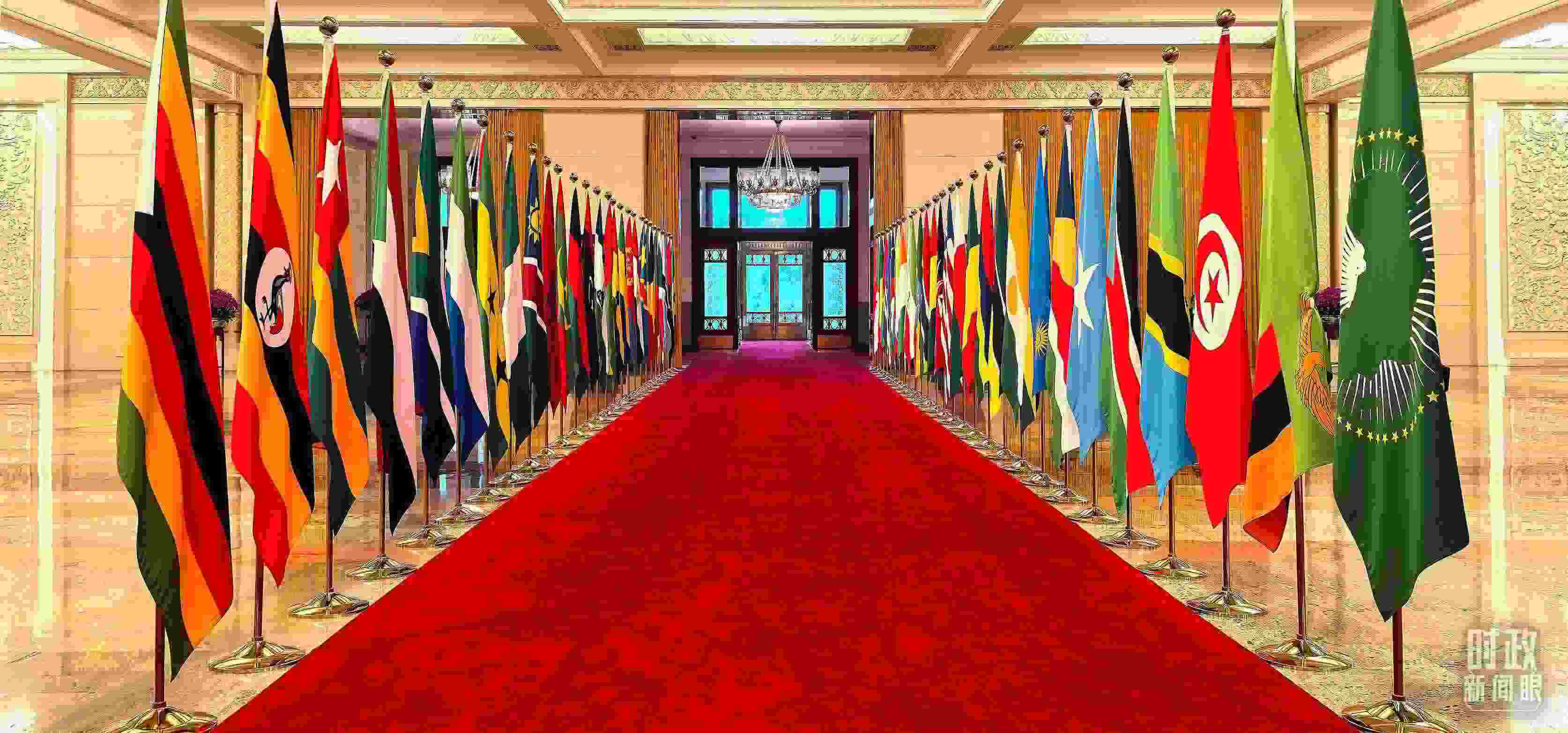 人民大會堂擺放的旗陣。（總臺央視記者馬超拍攝）