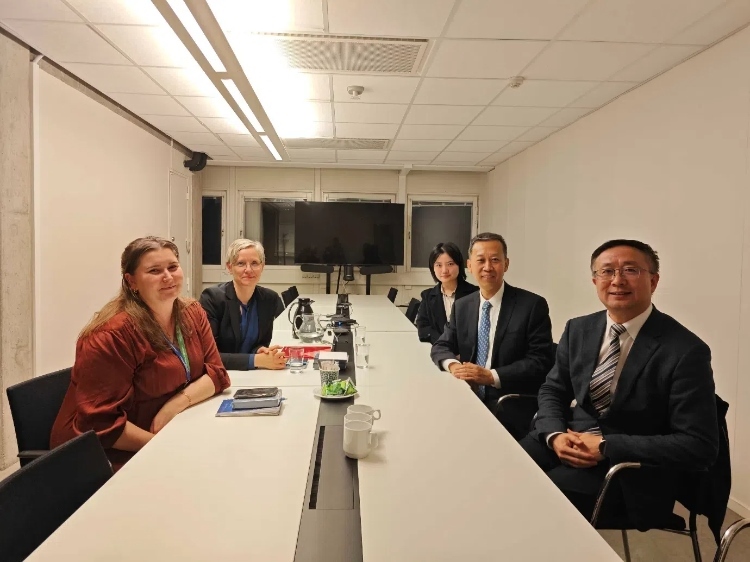 中國駐瑞典大使崔愛民會見瑞典聯(lián)合國教科文組織全國委員會秘書長。中國駐瑞典大使館供圖