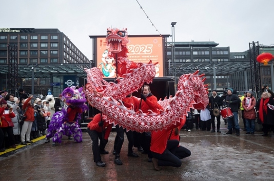 舞龍、舞獅表演。中國駐芬蘭大使館供圖